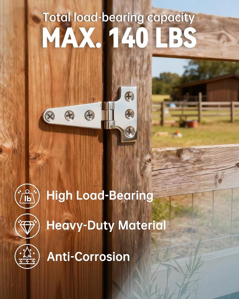Turnirace 316 Stainless Steel 8 in x 4 in T Hinges, Marine Grade Heavy Duty Hinges with Screws for Hatch, Yacht, Gate, Door, Fence, Barn, Cabinets, Windows (2 Pack) - Image 5